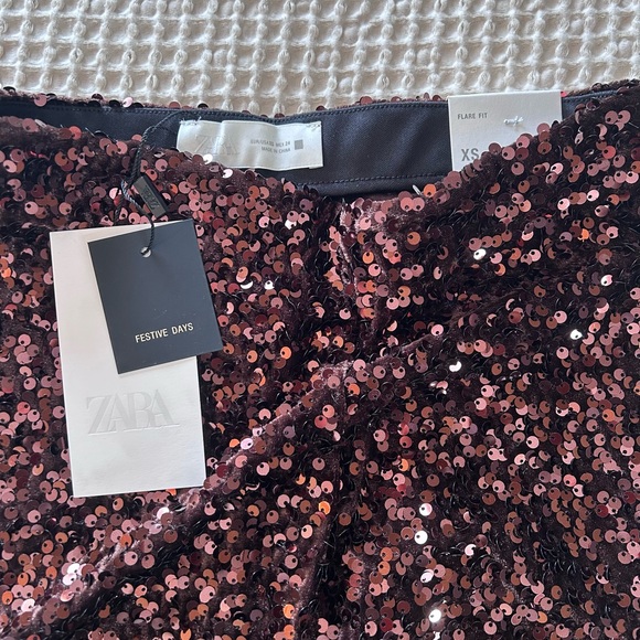 Zara Flare Velvet Sequin Pants / Leggings - Dark Brown - Picture 7 of 7